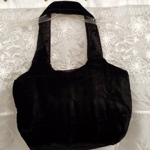 NWOT Black Velvet Shoulder Bag/Tote, Gold Sequins & Beads - Picture 10 of 13